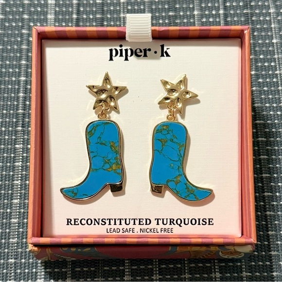 Piper K Jewelry - NEW | Piper K | Reconstituted Turquoise Cowboy Boot Earrings